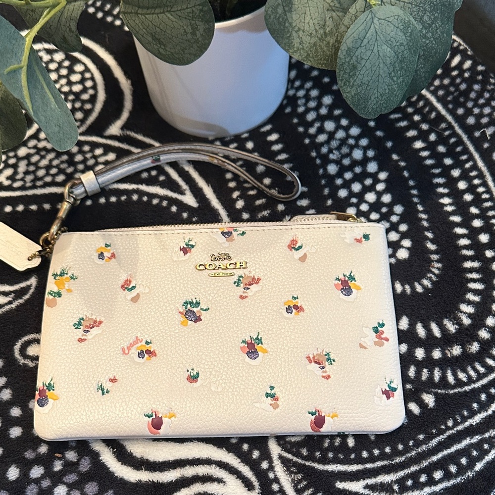 Coach Cream Wristlet with Floral Accents
